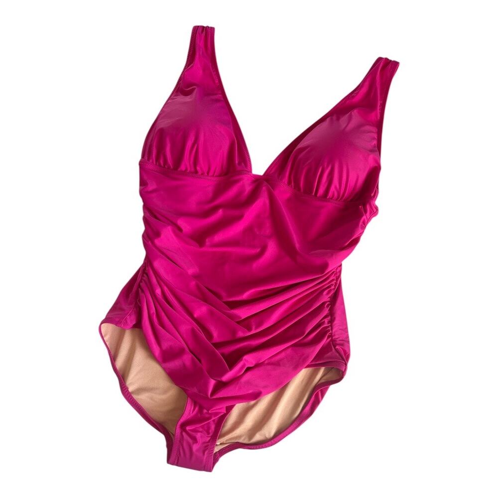 J.Crew Radiant Fuchsia Ruched V-Neck One Piece Swimsuit Women's Size 18 NWT